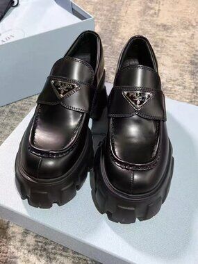 Prada Black Leather Platform Loafers